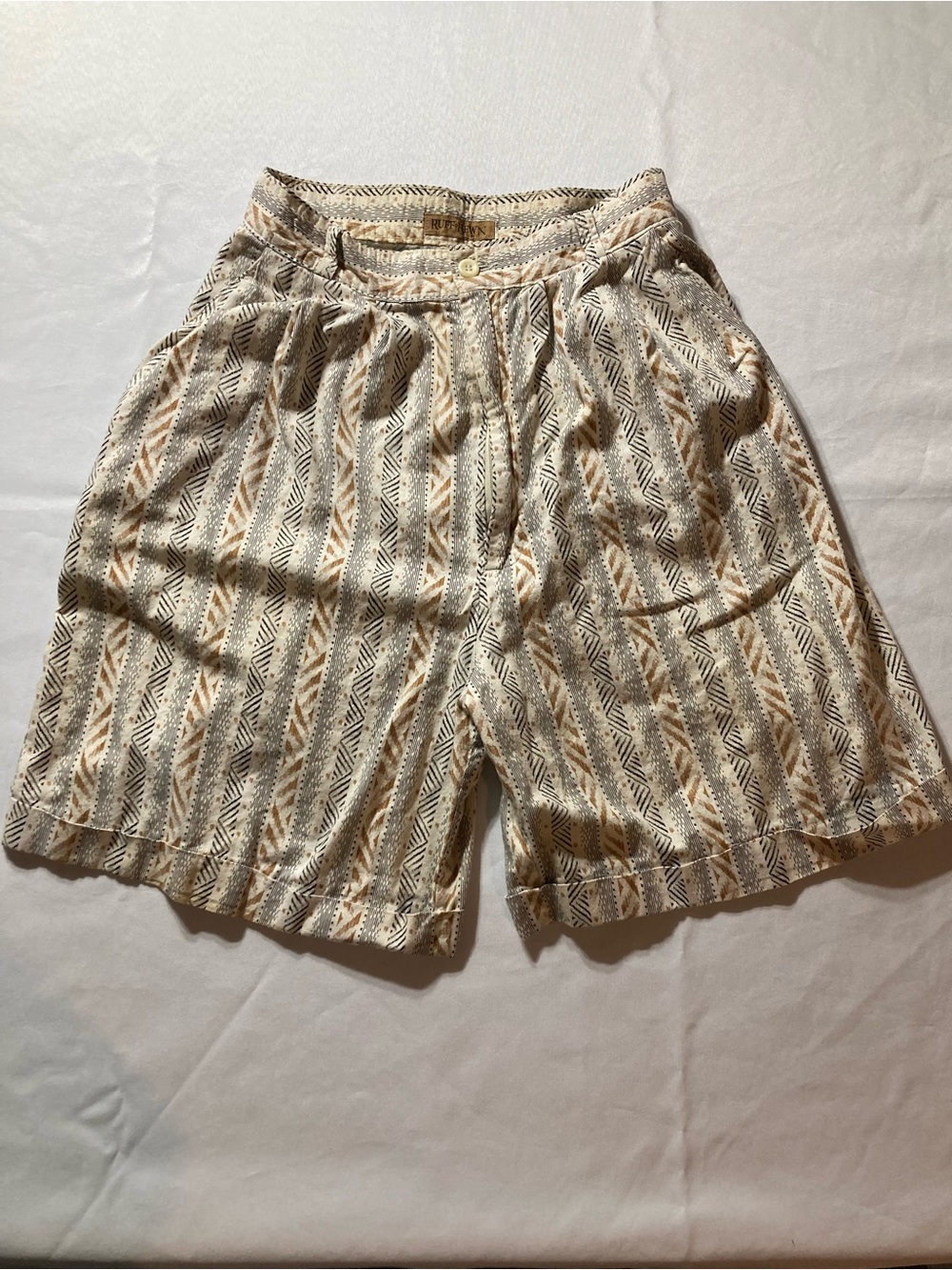 Ruff Hewn Cream and Beige Patterned Bermuda Shorts